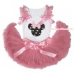White Baby Pettitop Dusty Pink Ruffles & Bows & Black White Dots Minnie Print & Dusty Pink Newborn Pettiskirt NN279